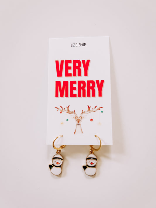 Green Scarf Snowman Earring Hoop